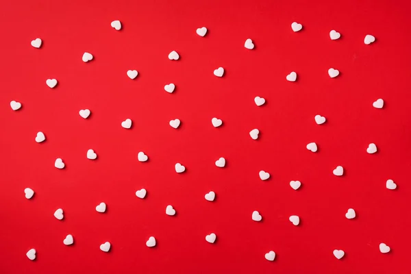 Seamless Modeli Kırmızı Zemin Üzerine Beyaz Kupa Üstten Görünüm Sevgililer — Stok fotoğraf