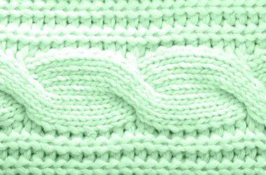 Örülmüş doku. Nane renginde yün desenli kumaş. Arkaplan, boşluğu kopyala