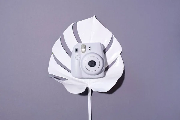 リトアニア・ヴィリニュス2019年9月16日:富士フイルムInstax Mini Instant Film Camera on gray background. — ストック写真