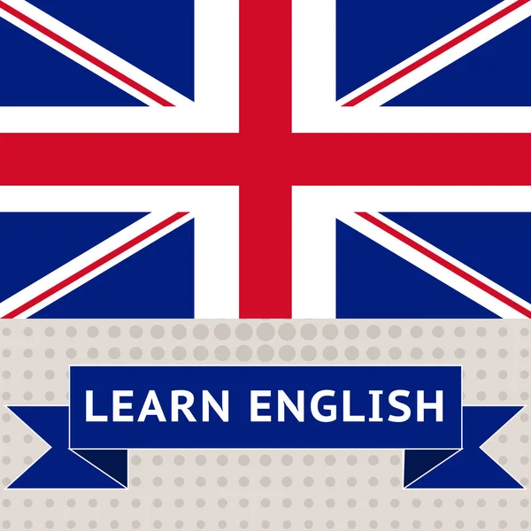 Learn English card with gray background and UK flag — Stock Vector