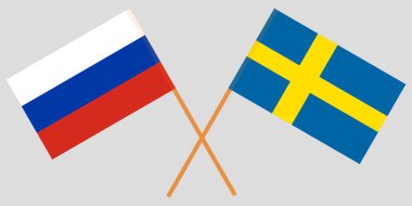Çapraz Rusya ve İsveç bayrakları. Vektör