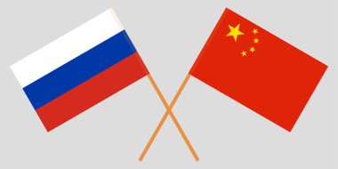 Çapraz Rusya ve Çin Halk Cumhuriyeti bayrakları. Vektör