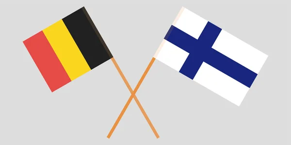 Bendera menyeberangi Belgia dan Finlandia. Warna resmi. Vektor - Stok Vektor