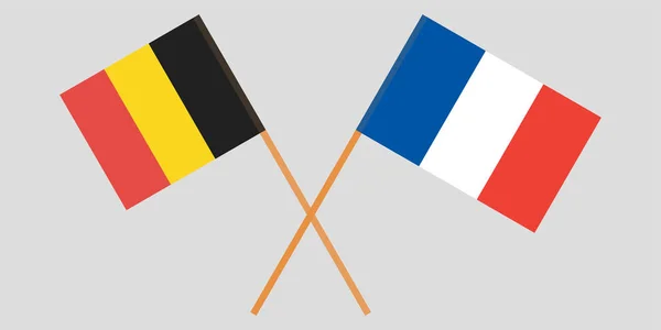 Bendera menyeberangi Belgia dan Prancis. Warna resmi. Vektor - Stok Vektor