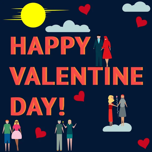 Feliz día de San Valentín. Parejas enamoradas. Texto. Vector — Archivo Imágenes Vectoriales