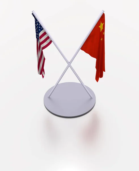 3D. Crossed United States of America and Republic of China flags