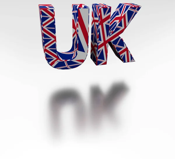 The inscription UK painted in the colors of the flag of the United Kingdom. Reflection. 3D — Stock Photo, Image