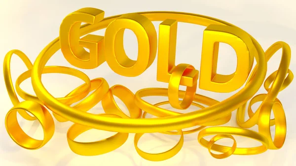 3d. Texto "ouro" e muitos anéis dourados — Fotografia de Stock