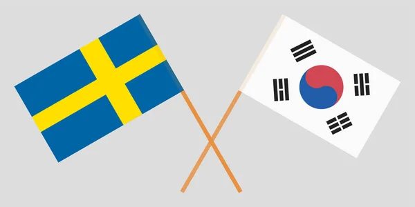 Bandeiras cruzadas Coreia do Sul e Suécia. Cores oficiais. Proporção correcta. Vetor —  Vetores de Stock