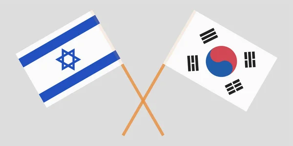 Bandeiras cruzadas Coreia do Sul e Israel. Cores oficiais. Proporção correcta. Vetor —  Vetores de Stock