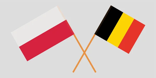 Polen en België. Gekruiste Belgische en Poolse vlaggen. Officiële kleuren. Juiste verhouding. Vector — Stockvector