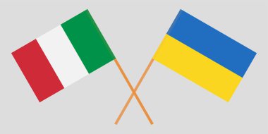 Crossed Ukraine and Italy flags. Official colors. Correct proportion. Vector clipart