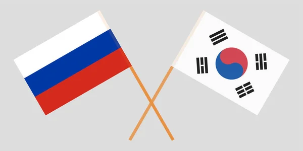 Bandeiras cruzadas Coreia do Sul e Rússia. Cores oficiais. Proporção correcta. Vetor —  Vetores de Stock