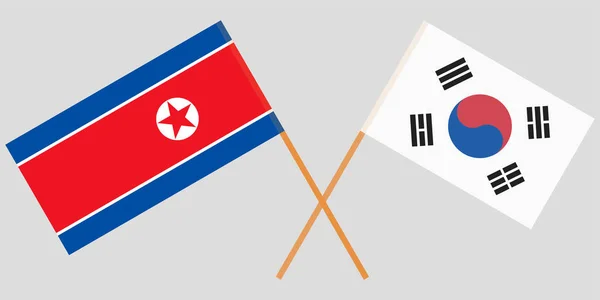 Drapeaux croisés Corée du Sud et États-Unis. Des couleurs officielles. Bonne proportion. Vecteur — Image vectorielle