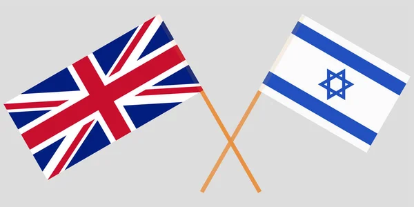 Korsade flaggor Israel och Storbritannien. Officiella färger. Korrekta proportioner. Vektor — Stock vektor