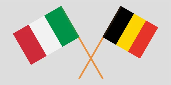 De gekruiste vlaggen van België en Italië. Officiële kleuren. Verhouding goed. Vector — Stockvector