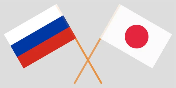 De gekruiste vlaggen van Japan en Rusland. Officiële kleuren. Vector — Stockvector