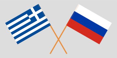 Yunanistan ve Rusya. Yunan ve Rus bayraklarının geçti. Resmi renkleri. Doğru orantılı. Vektör 