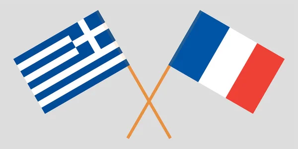 ギリシャとフランス。ギリシャとフランスの国旗を交差しました。公式の色。正しい割合。ベクトル — ストックベクタ