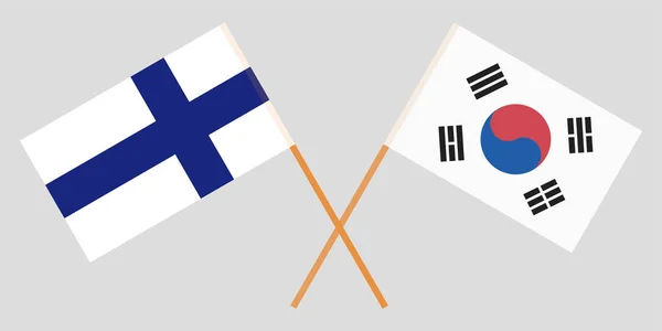 Bandeiras cruzadas Coreia do Sul e Finlândia. Cores oficiais. Proporção correcta. Vetor —  Vetores de Stock