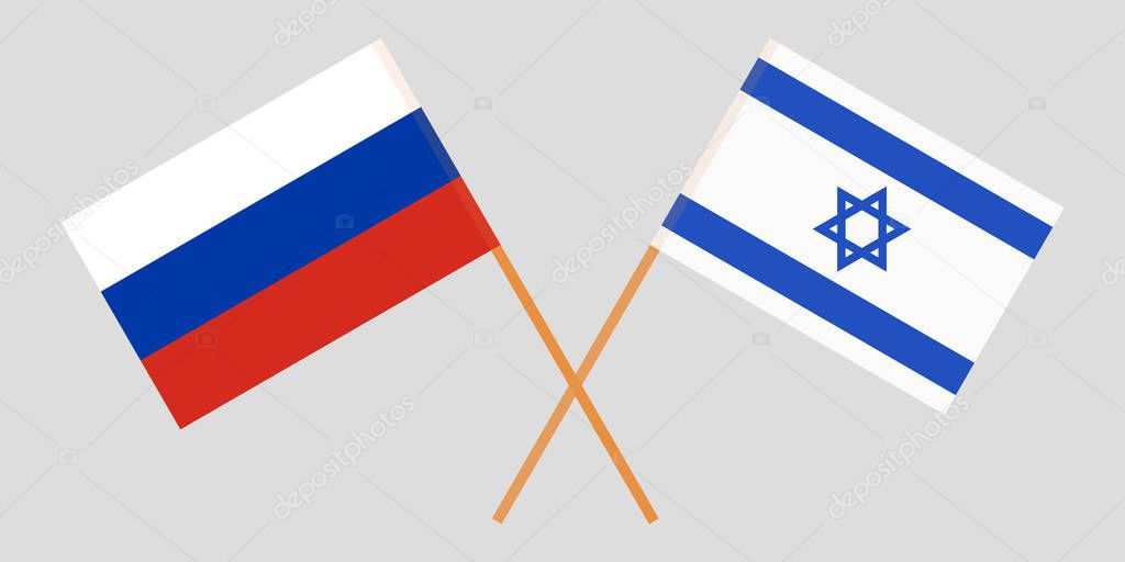 Crossed flags  Israel and Russia. Official colors. Correct proportion. Vector