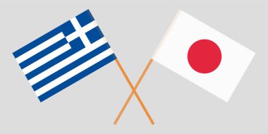 Yunanistan ve Japonya. Japon ve Yunan bayraklarının geçti. Resmi renkleri. Doğru orantılı. Vektör