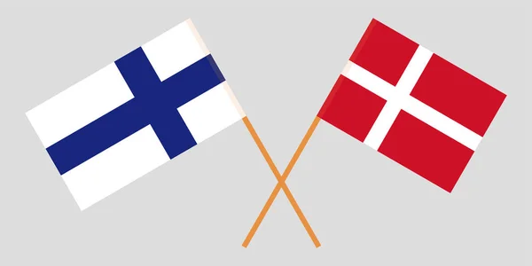 Finlandia y Dinamarca. Cruzó banderas finlandesas y danesas. Colores oficiales. La proporción correcta. Vector — Archivo Imágenes Vectoriales