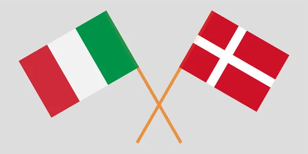 Italia y Dinamarca. Banderas italiana y danesa. Colores oficiales. La proporción correcta. Vector — Archivo Imágenes Vectoriales