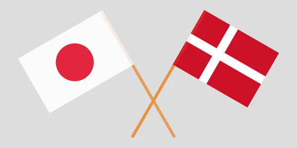 Japón y Dinamarca. Cruzó banderas danesas y japonesas. Colores oficiales. La proporción correcta. Vector — Vector de stock