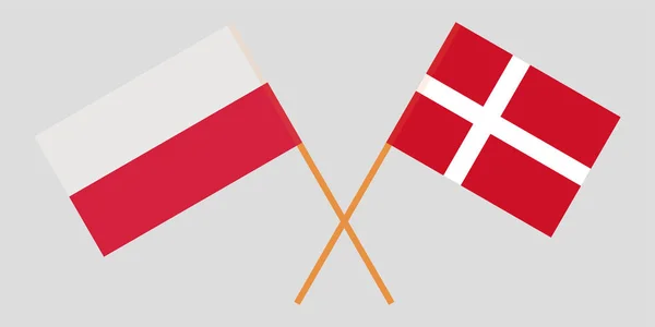 Poland and Denmark. Crossed Polish and Danish flags. Official colors. Correct proportion. Vector — Stock Vector