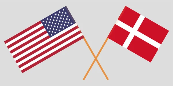 EUA e Dinamarca. Bandeiras americanas e dinamarquesas. Cores oficiais. Proporção correcta. Vetor — Vetor de Stock
