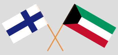 Kuveyt ve Finlandiya. Kuveyt ve Fince bayrakları. Resmi renkleri. Doğru orantılı. Vektör