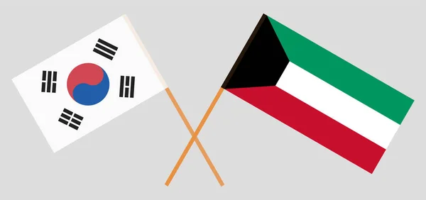 Kuwait e Coreia do Sul. Bandeiras do Kuwait e da Coreia. Cores oficiais. Proporção correcta. Vetor — Vetor de Stock