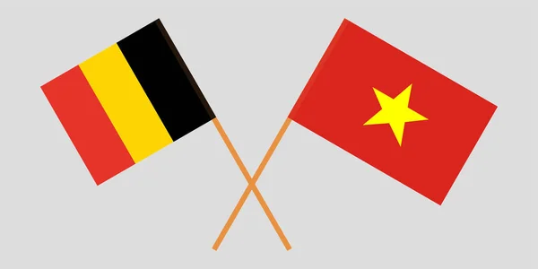 Socialistische Republiek van Vietnam en België. De Vietnamese en Belgische vlaggen. Officiële kleuren. Juiste verhouding. Vector — Stockvector