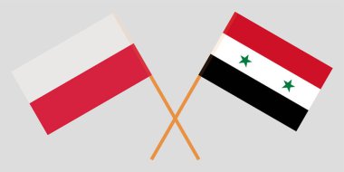 Suriye Arap Cumhuriyeti ve Polonya çapraz bayrakları. Resmi renkleri. Doğru orantılı. Vektör 