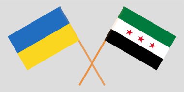 Suriye Ulusal koalisyon ve Ukrayna çapraz bayrakları. Resmi renkleri. Doğru orantılı. Vektör