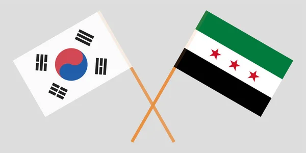 Cruzou a Coalizão Nacional Síria e as bandeiras da Coreia do Sul. Cores oficiais. Proporção correcta. Vetor — Vetor de Stock