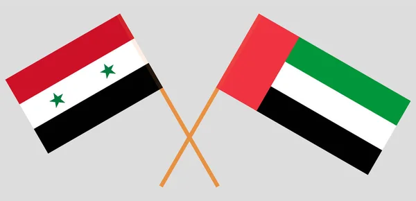 Siria ed Emirati Arabi Uniti. Bandiere siriane ed emiratine. Colori ufficiali. Corretta proporzione. Vettore — Vettoriale Stock