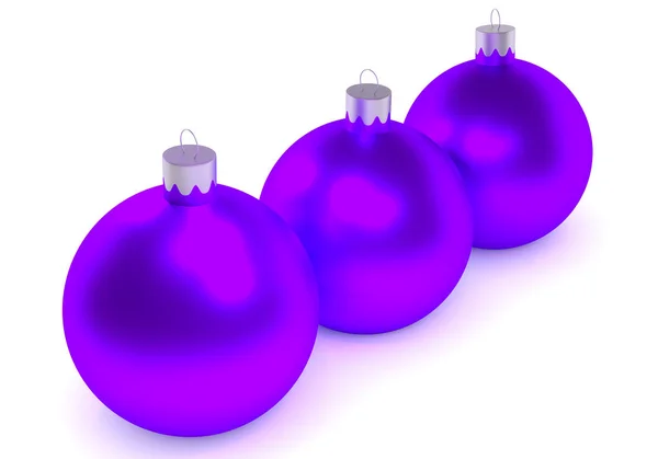 Illustrazione 3D. Tre palline di Natale viola su un bianco — Foto Stock