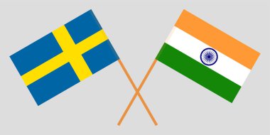 İsveç ve Hindistan. Hint ve İsveççe bayrakları. Resmi renkleri. Doğru orantılı. Vektör