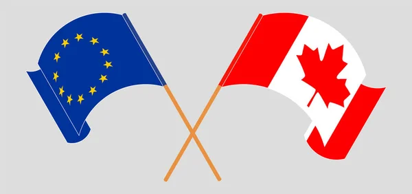 Gekreuzte und schwenkende Fahnen von Kanada und der EU — Stockvektor