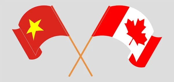 Gekruiste en wapperende vlaggen van Canada en Vietnam — Stockvector