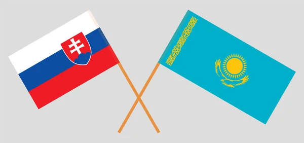 Bandeiras cruzadas do Cazaquistão e da Eslováquia — Vetor de Stock