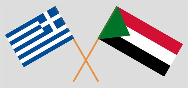 スーダンとギリシャの国境を越えた旗 — ストックベクタ