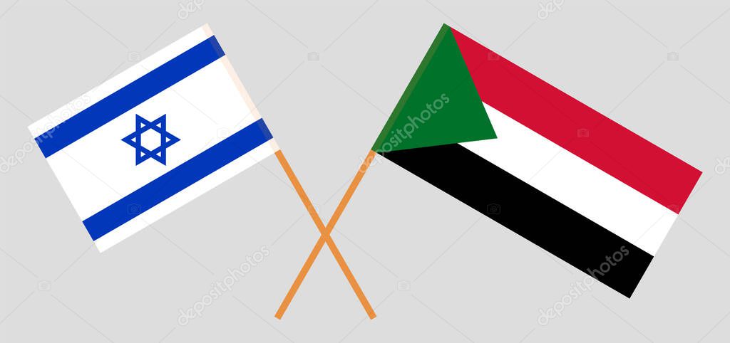 Crossed flags of Sudan and Israel