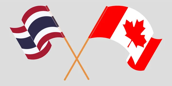 Gekruiste en wapperende vlaggen van Thailand en Canada — Stockvector