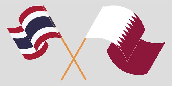 Пересекая и размахивая флагами Таиланда и Катара — стоковый вектор