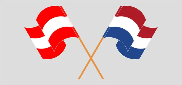 Banderas cruzadas y ondeantes de Austria y los Países Bajos — Vector de stock