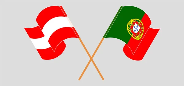 Bandeiras cruzadas e onduladas da Áustria e de Portugal — Vetor de Stock