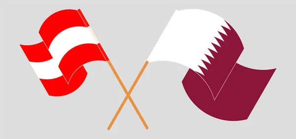 Drapeaux croisés et ondulés de l'Autriche et du Qatar — Image vectorielle